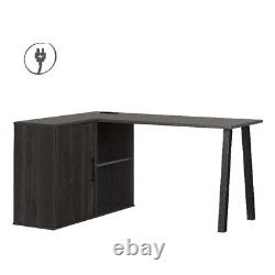 South Shore Zolten 60W L-Shaped Engineered Wood Desk with Power Bar in Gray Oak