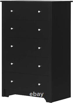 Vito Collection 5-Drawer Dresser, Black with Matte Nickel Handles, Pure Black