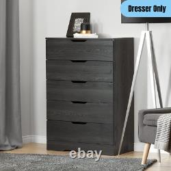 Commode à tiroirs 5-tiroirs Organisateur de vêtements de chambre contemporaine en finition chêne gris