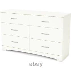 Commode en bois à 6 tiroirs avec finition blanche pure, armoire de rangement pour vêtements moderne.