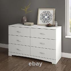 Commode en bois à 6 tiroirs avec finition blanche pure, armoire de rangement pour vêtements moderne.