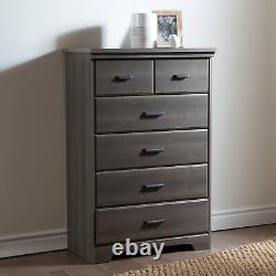 Commode traditionnelle à 5 tiroirs, meuble compact pour chambre à coucher, finition érable gris