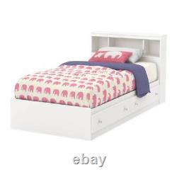 Lit de rangement pour enfant avec tête de lit de taille jumelle en bois aggloméré blanc monté sur cadre de lit
