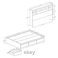 Matelas complet minimaliste South Shore avec tête de lit bibliothèque 54 glissières de tiroir métalliques